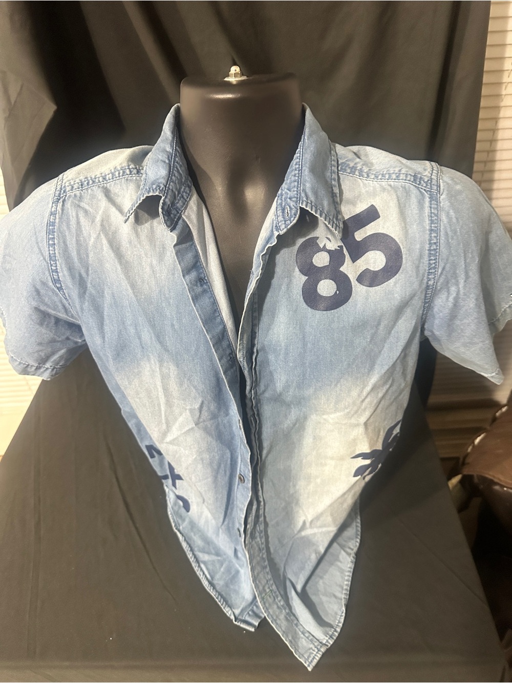 Ladies Tommy Hilfiger Light Blue Denim Shirt with '85' Graphic-size L-#629